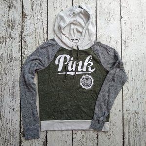 PINK Victoria's Secret Green/White Hoodie - SMALL
